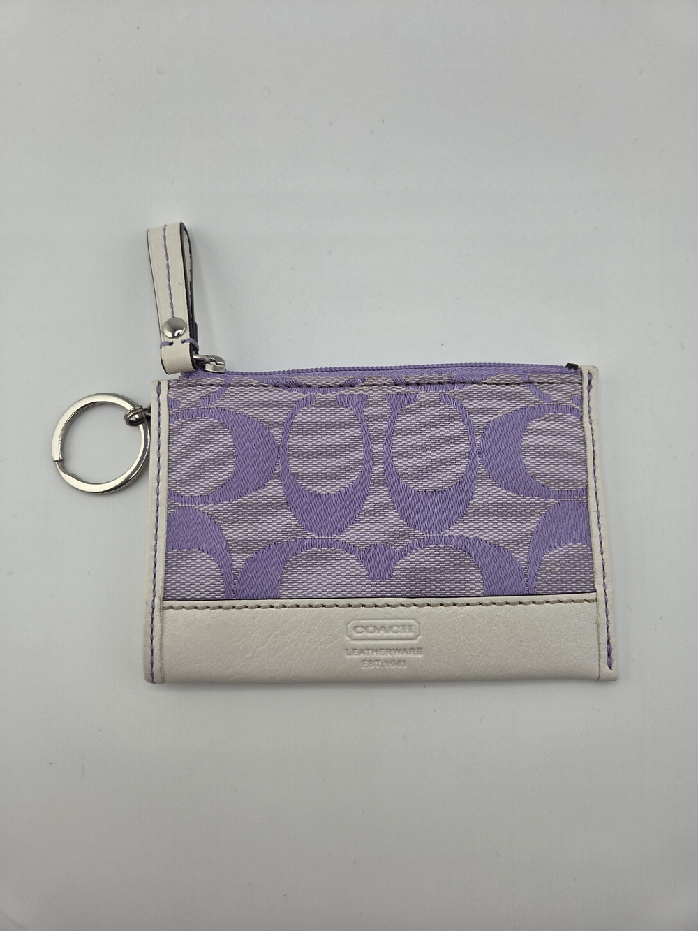 Coach Lavender Signature Canvas Card Case with Key Ring
